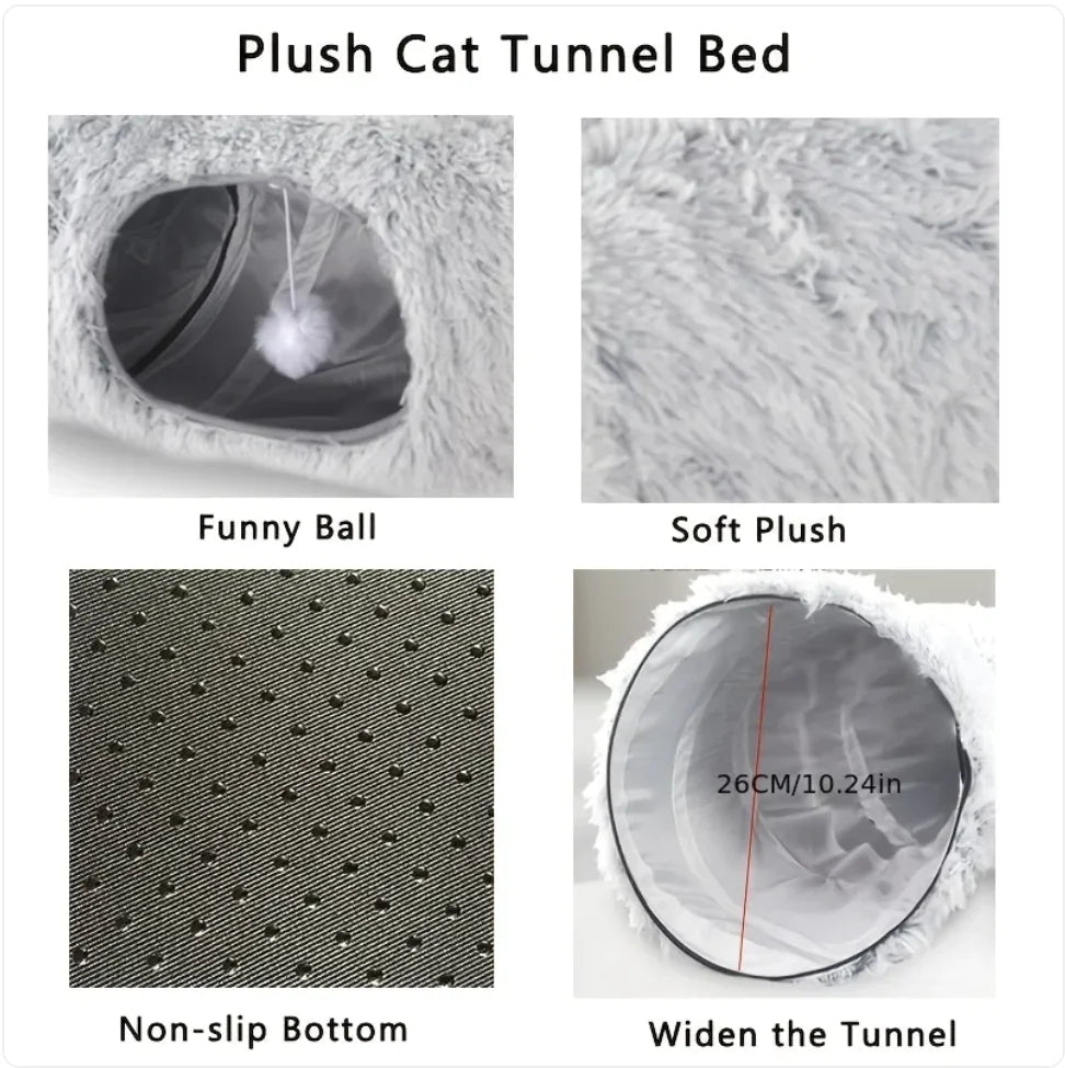 Foldable Plush Cat Tunnel and Nest