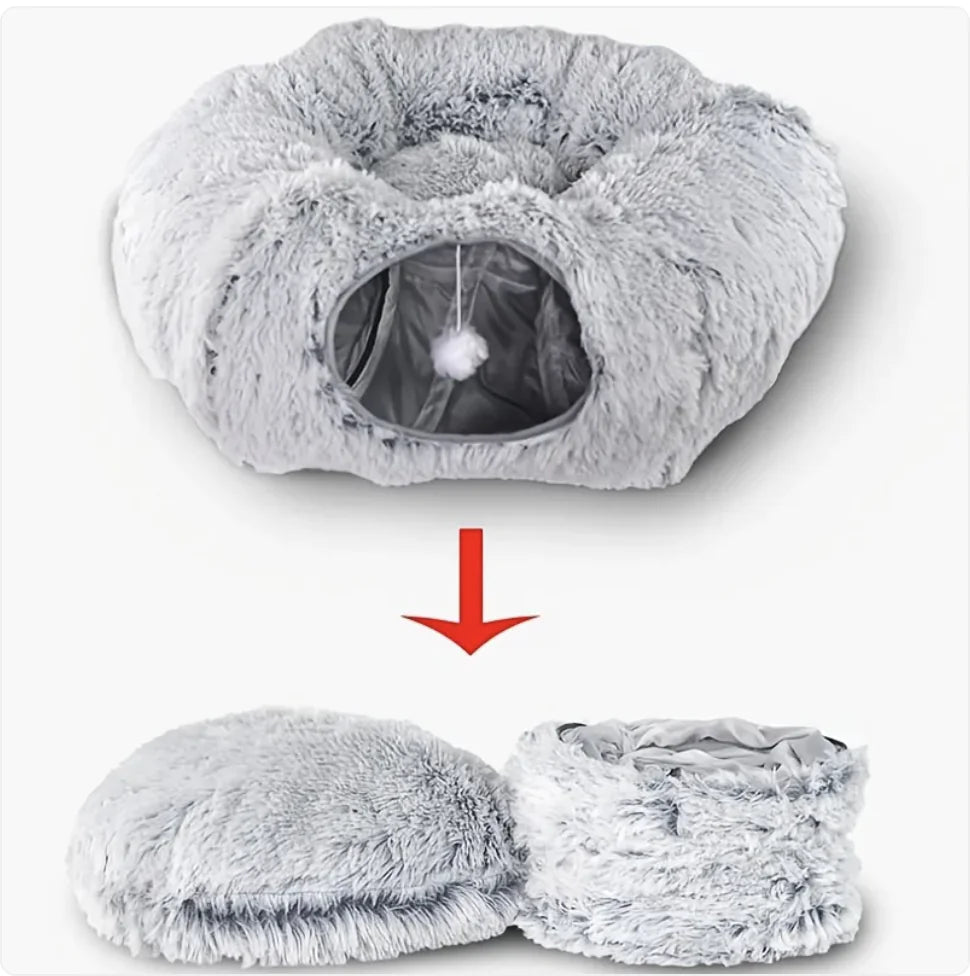 Foldable Plush Cat Tunnel and Nest