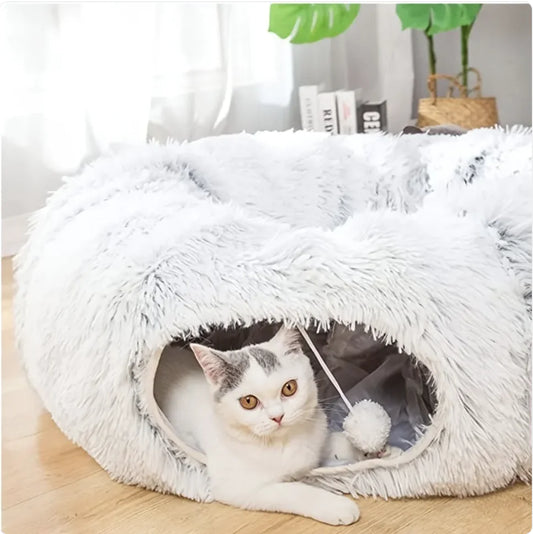 Foldable Plush Cat Tunnel and Nest