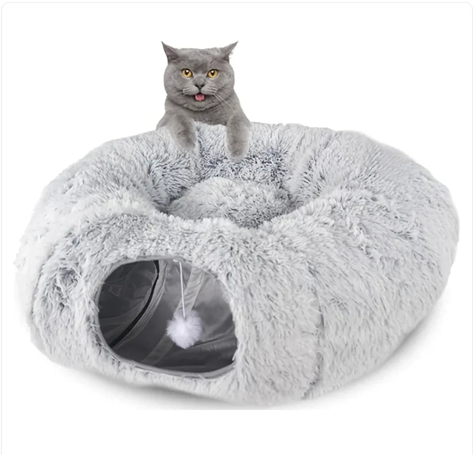 Foldable Plush Cat Tunnel and Nest
